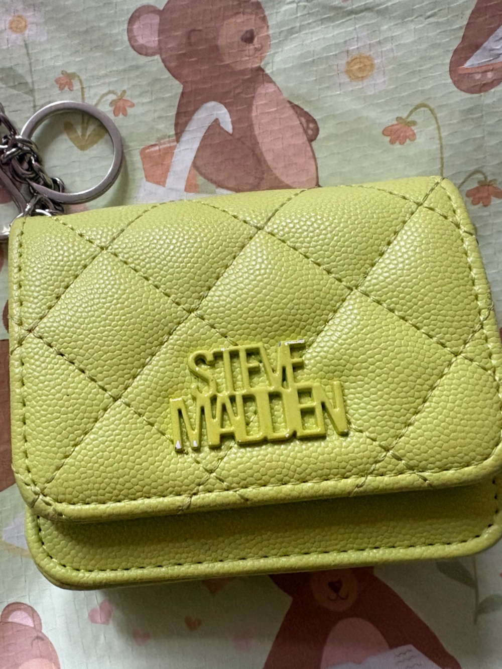 Steve Madden Yellow Quilted Keychain Wallet